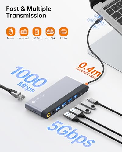 USB C Docking Station Quad Display, 14-in-1 Laptop Docking Station Dual Monitor, 8K@30Hz DP, Dual 4K@60Hz HDMI, VGA, 5 USB Data Ports, 100W PD, Ethernet, SD/TF, Mic/Audio, USB C HUB, Thunderbolt Dock - style: 14-in-1