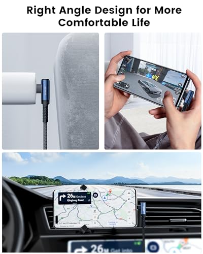 toocki USB C Cable Right Angle, 2-Pack 6.6ft USB A to USB C Charger Cable 90 Degree Braided Fast Charging Carpaly Cord for Samsung Galaxy S23/ S22+/S21+/Note 10, LG V30, Switch | Blue, 90 Degree, Braided, Fast Charging, Carpaly Cord for iPhone17 Series, S