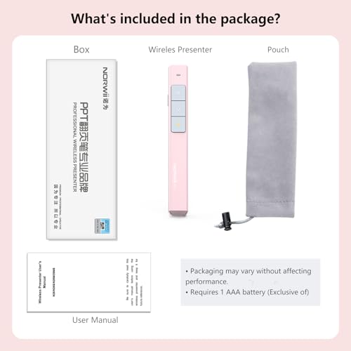 Norwii Wireless Presentation Clicker, PowerPoint Clicker with Laser Pointer | Presentation Remote for PowerPoint Presentations, Plug & Play USB Slide Advancer, Compatible with Mac/Windows/Linux/Android - color: Pink