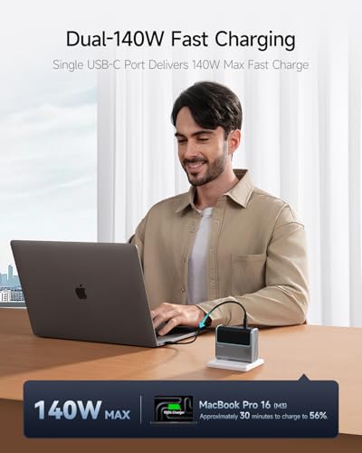 CUKTECH 15 140W USB C Charger, 4-Port Foldable Laptop Block, Advanced GaN Power Adapter, PD3.1 Fast Charging Wall Charger for MacBook, iPhone 16 Series, Samsung Galaxy, iPad, Pixel, and More