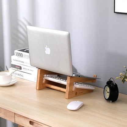 Wooden Vertical Laptop Stand for Desk, Bamboo Laptop Holder Compatible with MacBook Air Pro/Dell XPS/Surface Pro/HP/Pixelbook/Lenovo, More 13-15.6 Inch Laptops