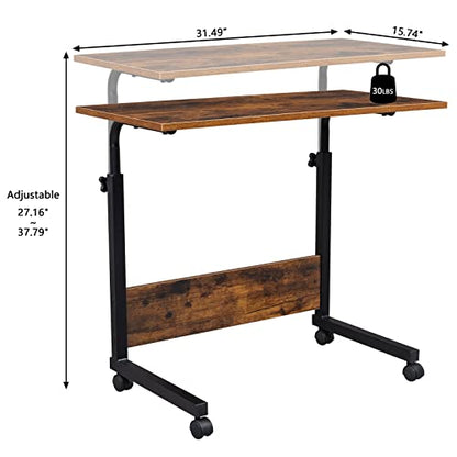Karl home Mobile Side Table 31.5 inch Computer Desk with Wheels, Rustic Brown - color: Rustic Brown, size: 31.5"+No Power Sockets