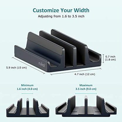 Vertical Laptop Stand - SPACEMax Adjustable GRIPLock Anti-Tip Silicone 4 Slots Aluminum Desktop Holder - Double Dock Stand - 2 Phone Slots Fits Up to 17.3” Laptops, Tablets, Phones - Gray - color: Gray