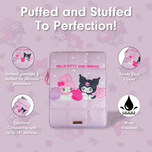 Sonix x Sanrio | Puffy Laptop Sleeve | 15-16 Inch, Quilted Pillow Puffer Laptop Carrying Case, Computer Sleeve | Kuromi & My Melody | Emokyun - color: Emokyun