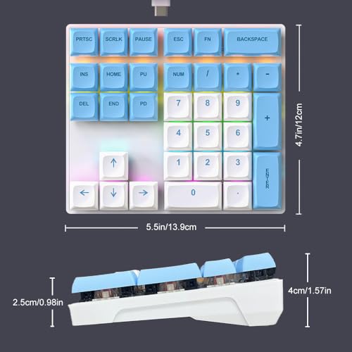 Mechanical Numpad Rainbow Backlit Smooth Red Switches Wired USB Number Pad 33-Key NKRO Numeric Keypad with XDA PBT Keycaps External Keyboard Num Pad for Laptop, Mac - White Blue - color: White Blue - Red Switch