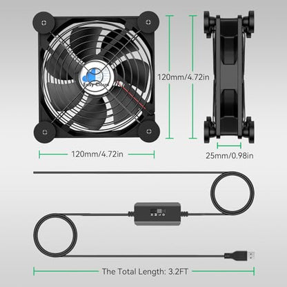 USB Computer Fan, 120mm USB Fan with 3 Speeds Controller Small PC USB Fans for Cooling Cabinet Case Receiver Server DVR Greenhouse TV Router Xbox PlayStation - style: 1 Pcs