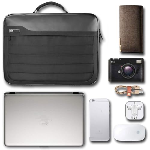 Vangoddy 12-13 Inch Laptop Meeting Bag, Hard Shell Nylon Briefcase Opens Flat, Padded Device Compartment, Front Organizer Pocket, Luggage Strap, Water Resistant, Black