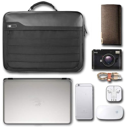 Vangoddy 12-13 Inch Laptop Meeting Bag, Hard Shell Nylon Briefcase Opens Flat, Padded Device Compartment, Front Organizer Pocket, Luggage Strap, Water Resistant, Black