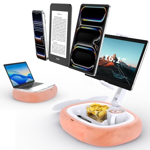 Tryone Tablet Pillow Holder & Laptop Stand : Lap Adjustable iPad Holder with Snack Bowl,Soft Plush Pillow & 360° Rotating Detachable Support Arm for 4.7-16.1 Kindle Phone Tablet Laptop (Pink) - color: Upgraded Version - Pale Pink