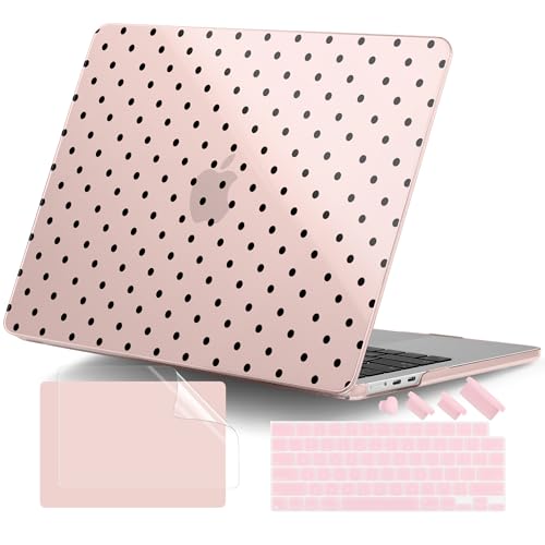 for MacBook Air 13 Inch (13.6 Inch) Case, M5/M4/M3/M2 Chip 2026 2025 2024 2023 2022, Hard Plastic Printed Cover with Screen Protector & Keyboard Cover & Dust Plugs, Pink Polka Dots - color: Pink Polka Dots