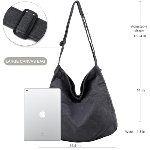 Canvas Tote Bag Casual Hobo Crossbody Shoulder Bag for Women and Men Large Purse Messenger Bag Travel Work - color: 1-grey