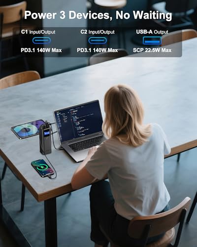 AsperX Laptop Power Bank, 27,600mAh 162.5W Aluminum Unibody PD3.1 Fast Charging Portable Charger Power Bank, 99.36Wh Battery Bank for MacBook Pro/Air/iPhone 16/iPad/S25 Ultra/Dell/HP (Flight-Approved) - color: Deep Grey