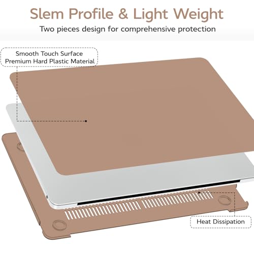 Anban Compatible with MacBook Air 13 inch Case M1 2021 2020 2019 2018 A2337 A2179 A1932 Touch ID, Matte Plastic Hard Shell+2 Keyboard Cover+Screen Protector for MacBook Air 13.3 inch Case, Brown - color: Brown