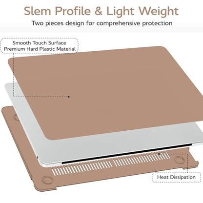 Anban Compatible with MacBook Air 13 inch Case M1 2021 2020 2019 2018 A2337 A2179 A1932 Touch ID, Matte Plastic Hard Shell+2 Keyboard Cover+Screen Protector for MacBook Air 13.3 inch Case, Brown - color: Brown