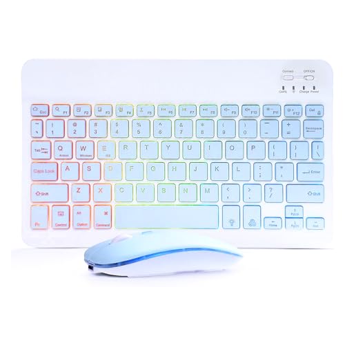 Bluetooth Keyboard and Mouse Combo for iPad - Rechargeable Wireless Keyboard & Mouse with 7-Color Backlit Compatible with iPad 9th/8th Gen, iPad Pro/Air/Mini, iPhone14/13/12 Pro,(10 inch Blue) - color: blue