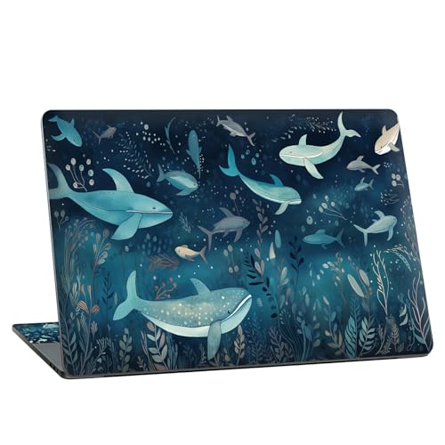 Universal Laptop Skin Sticker with 2 Wrist Pad Skins, Waterproof Scratch Resistant Vinyl Laptop Cover Decal, Cut to Fit for 11–15.6 Inch MacBook HP Dell Lenovo, Deep Sea Whale - color: Deep Sea Whale