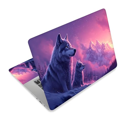 Universal Laptop Skin Sticker Decal,15.6 Inch Laptop Vinyl Cover for 13" 14" 15.6" Laptop,Scratch-Resistant Waterproof Protector Wrap,Reusable with Wrist Pads,Wolf & Pup Mountains - color: Wolf & Pup Mountains