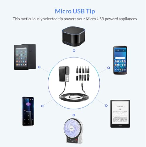 Nextbook Tablet Charger Adapter 5V 3A 2A 2.5A 1A AC DC Adapter w/ 9 Tips for Amazon Fire USB Hub TV Box LED Pixel Light Camera Speaker GPS Toys Webcam Router Power Supply Cord | for Amazon Fire USB Hub TV Box LED Pixel Light Camera Speaker GPS Toys Webcam