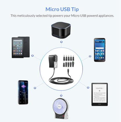 Nextbook Tablet Charger Adapter 5V 3A 2A 2.5A 1A AC DC Adapter w/ 9 Tips for Amazon Fire USB Hub TV Box LED Pixel Light Camera Speaker GPS Toys Webcam Router Power Supply Cord | for Amazon Fire USB Hub TV Box LED Pixel Light Camera Speaker GPS Toys Webcam