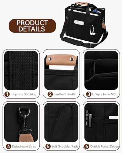 Canvas Tote Bag with Multi-Pocket for Women Large Crossbody Shoulder Handbag Everything Tote Bag with Compartments - color: Black, size: X-Large