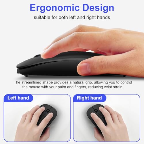 Bluetooth Wireless Mouse for MacBook Air Mac Pro iPad Laptop Computer Pad Optical Rechargeable Slim Silent Dual Mode (2.4G USB-C/USB-A&Bluetooth 5.2/3.0) Mouse Jiggler for Computer Awakening (Black) - color: Black