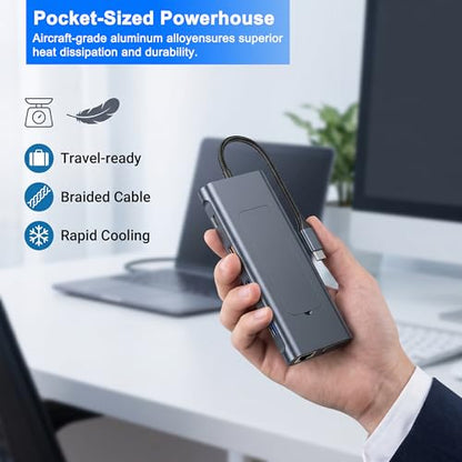 USB C Dock with M.2 NVMe SSD Enclosure, 10Gbps M.2 NVMe SSD Docking Station, USB C Hub with SSD Slot, Laptop Docking Station with 4K HDMI/PD100W/USB 3.2 Gen2/VGA/Gigabit LAN/SD/TF Card Reader