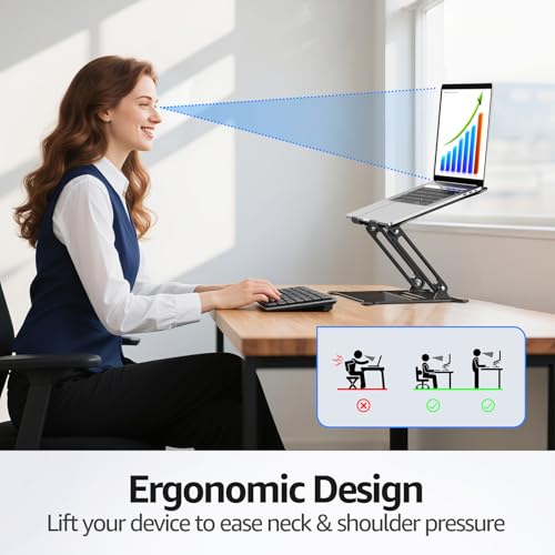 Adjustable Laptop Stand for Desk, 10-15.6“ Laptop Riser, Black | Sturdy Aluminum Foldable stand, Heat-Dissipation Design, Ergonomic Holder Fits MacBook/Dell/HP/Lenovo for Home/Office. - color: A-Black