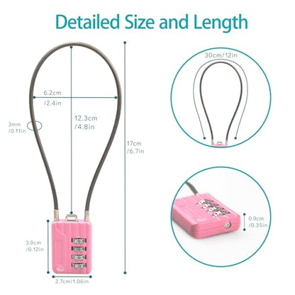 4 Digit Cable Combination Locks 12 inches Cable for School Gym Locker,Helmet,Filing Cabinets,Toolbox,Luggage Suitcase,knapsack,Cable 3mm Diameter,Pink - size: 30cm(12in)Cable Pink