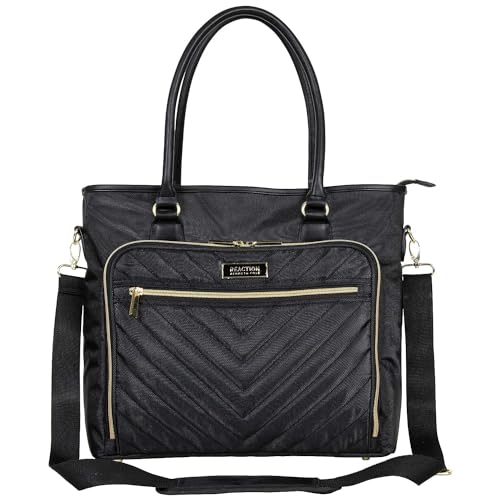 Kenneth Cole REACTION Chelsea Quilted Chevron 15" Laptop & Tablet Business Tote with Removable Shoulder Strap - color: Black