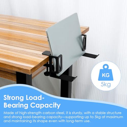 Desk Side Laptop Holder, Vertical Desk Side Storage Laptop Holder, Adjustable Laptops Mount with Headphone Hooks, No Drill Clamp for Laptops,Tablets,Keyboards,Backpack (Black)