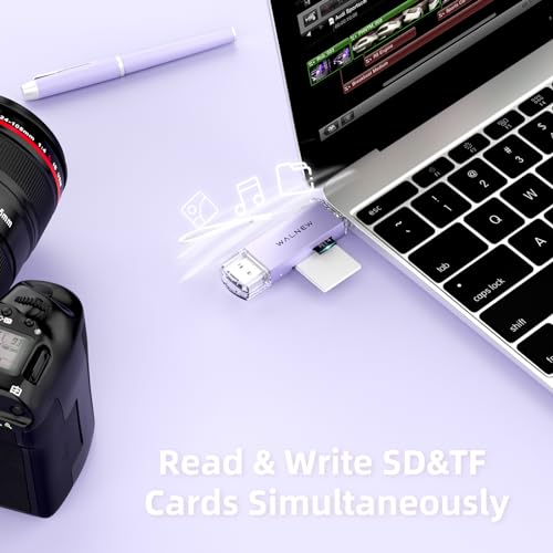 WALNEW SD Card Reader, USB 3.0 & USB-C SD/TF Memory Card Adapter | Supports UHS-I SD/SDHC/SDXC/MicroSD, Compatible with MacBook, PC, iPad, iPhone 15, Samsung Galaxy Android - color: Purple