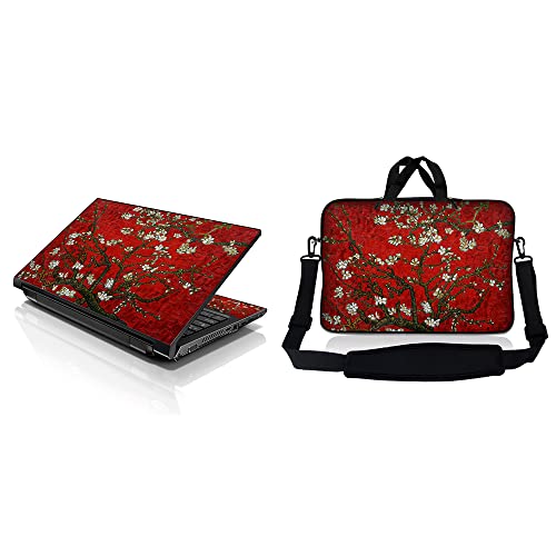 Laptop Sleeve Bag Carrying Case w/Handle & Adjustable Shoulder Strap & Matching Skin Sticker Compatible with 15" 15.4" 15.6" Dell, Asus, Acer - Red Almond Trees - color: Red Almond Trees, size: 15 inch