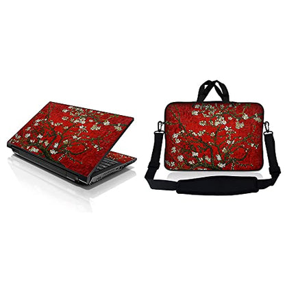 Laptop Sleeve Bag Carrying Case w/Handle & Adjustable Shoulder Strap & Matching Skin Sticker Compatible with 15" 15.4" 15.6" Dell, Asus, Acer - Red Almond Trees - color: Red Almond Trees, size: 15 inch