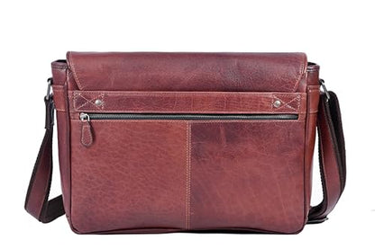 16" Crossbody Bag Leather Laptop Messenger Bag For Men with trolley sleeve for school office (Dark Brown) - color: Dark Brown