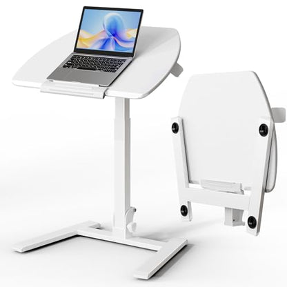 ROMOON Foldable Standing Desk with Wheels: No-Assembly, Height Adjustable | Rolling Laptop Cart with Tilt Top, Collapsible Mobile Workstation for Home Office, Sofa, Bedroom and Small Spaces, White - color: White