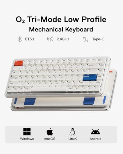 MelGeek O2 Wireless Low Profile Mechanical Keyboard | 75% Mac Layout | 3-Mode, RGB Backlit, Creamy Sound, PBT Keycaps, Pre-lubed Linear Switches | Hot-Swap Custom Keyboard with Mac/Windows/Linux