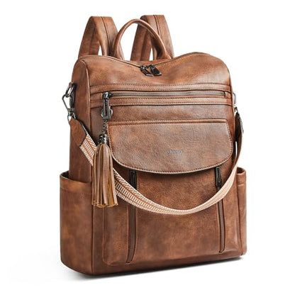 Laptop Backpack for Women 15.6 inch,Travel Leather Backpack Purse Nurse Teacher Carry on Backpack Computer Bag,Professional Water-Resistant College Business Work Casual Daypack,Two-toned Brown - color: Two-toned Brown