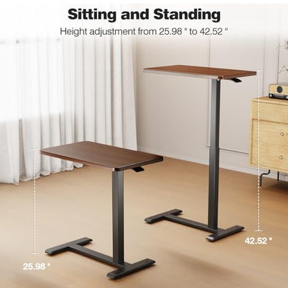 ROMOON Overbed Table with Wheels, Height Adjustable Rolling Laptop Cart | Mobile Standing Desk & Bedside Table with Sturdy Frame for Home Office, Hospital, Couch, Small Spaces, 27.6" x 15.7", Walnut - color: Walnut