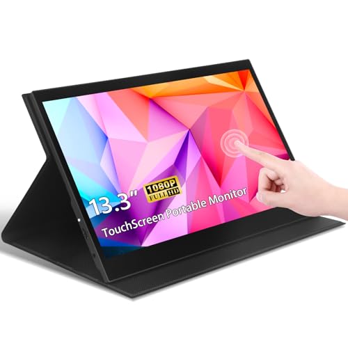 13.3" Touchscreen Portable Monitor, 1080P FHD IPS Display, USB-C & HDMI Plug-and-Play, Dual Speakers, Smart Cover & VESA Mount, External Monitor for Laptop, PC, Smartphone & Game Consoles