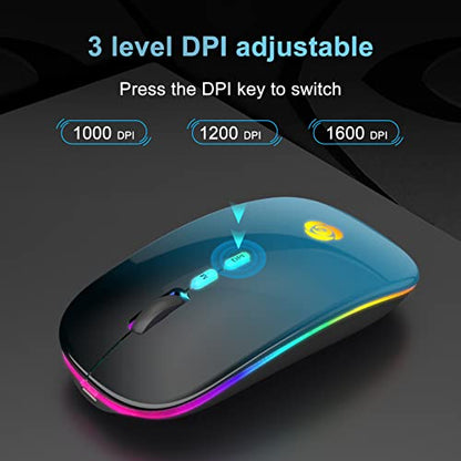 CC Store Wireless Mouse for Laptop,USB-C Rechargeable with Dual Connection | Bluetooth mouse with 2.4GHz USB receiver, silent slim design, adjustable DPI for laptop,MacBook,PC and tablet,Black-blue - color: Black-blue