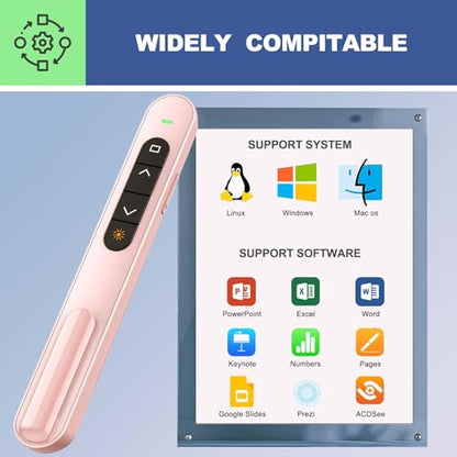 QUI Presentation Clicker with Volume Control, Wireless Presenter Remote | Plug & Play 2.4GHz USB Slide Advancer Compatible with Mac/Windows, Works with PowerPoint, Keynote, and Google Slides - color: Pink, size: S