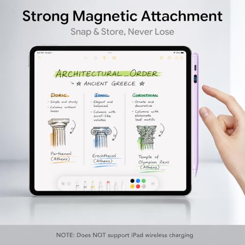 Active Stylus Pen with LED Display, 2-in-1 Dual Modes Digital Pencil for iPad iPhone Samsung Android Tablets & Switch, Palm Rejection & Tilt Sensitivity for Drawing, No Bluetooth Pairing (Purple) - color: Purple