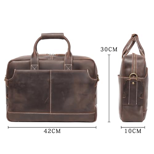 Leather Briefcase for Men 17Inch Laptop Messenger Bags Business Travel Handcrafted Laptop Bag with YKK Zipper Gift - color: B-dark Brown