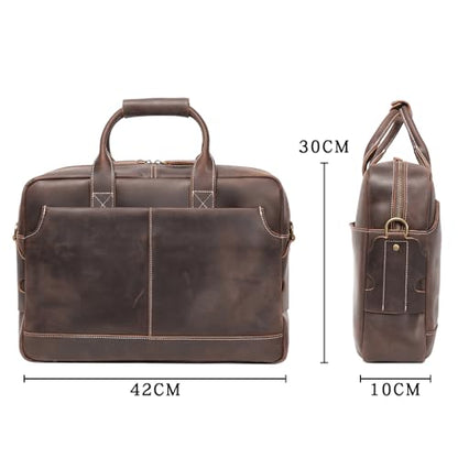 Leather Briefcase for Men 17Inch Laptop Messenger Bags Business Travel Handcrafted Laptop Bag with YKK Zipper Gift - color: B-dark Brown