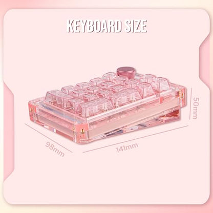 KiiBoom Phantom 21 Hot Swappable Crystal Acrylic Numpad, BT5.0/2.4GHz/USB-C Triple Mode NKRO Programmable Numeric Keypad with Knob, South-Facing RGB, 1900mAh Battery for Win/Mac (Pink)