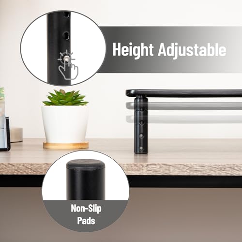 Mind Reader Monitor Stand, Height Adjustable, Ventilated Laptop Riser, Metal, 14.5"L x 9.25"W x 4-5.5"H, Set of 2, Black - size: 2-Pack