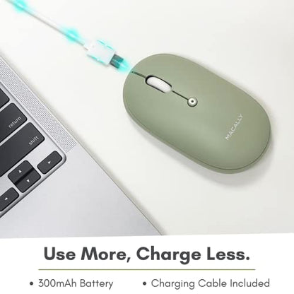 Macally Wireless Bluetooth Mouse - Quiet, Comfortable, Rechargeable for MacBook Air/Pro, Mac, iMac, Apple iPad - Wireless Mouse for Laptop, Windows PC Desktop - color: Green