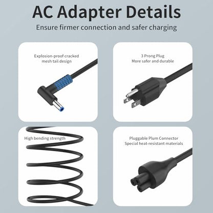 45W 19.5V 2.31A 741727-001 L25296-001/002/003/004 213349-109 TPN-CA14 TPN-LA15 Laptop Charger Compatible with HP Pavilion 15 14 13 11 Notebook Stream 14 13 11 Envy X360 Blue Tip Adapter Power Cord