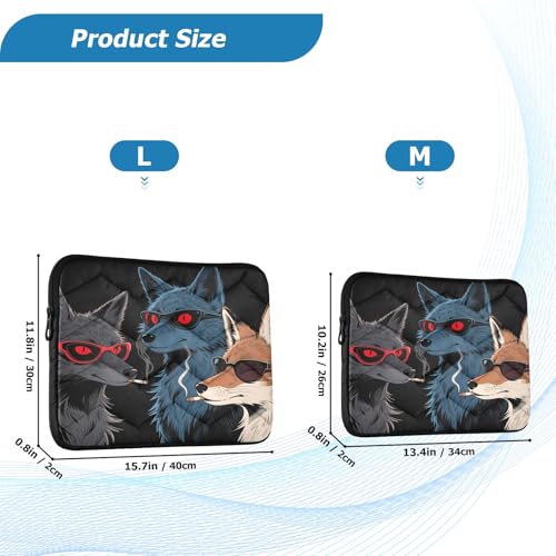 Cool Wolves Fox Black 15-16 Inch Quilted Laptop Sleeve Case Soft Notebook Protector Bag Computer Carrying Case - color: Cool Wolves Fox Black, size: Large