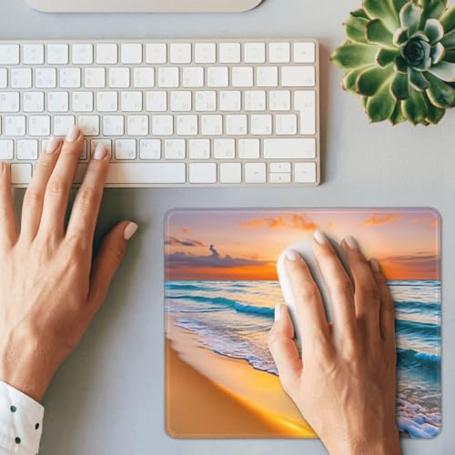 Beach Sunset Gaming Computer Keyboard Cute Mouse Pad with Anti-fray Stitching, Premium-Textured Alfombrilla para Mouse with Non-Slip Rubber Base, 10 x 12 inch - color: Beach Sunset